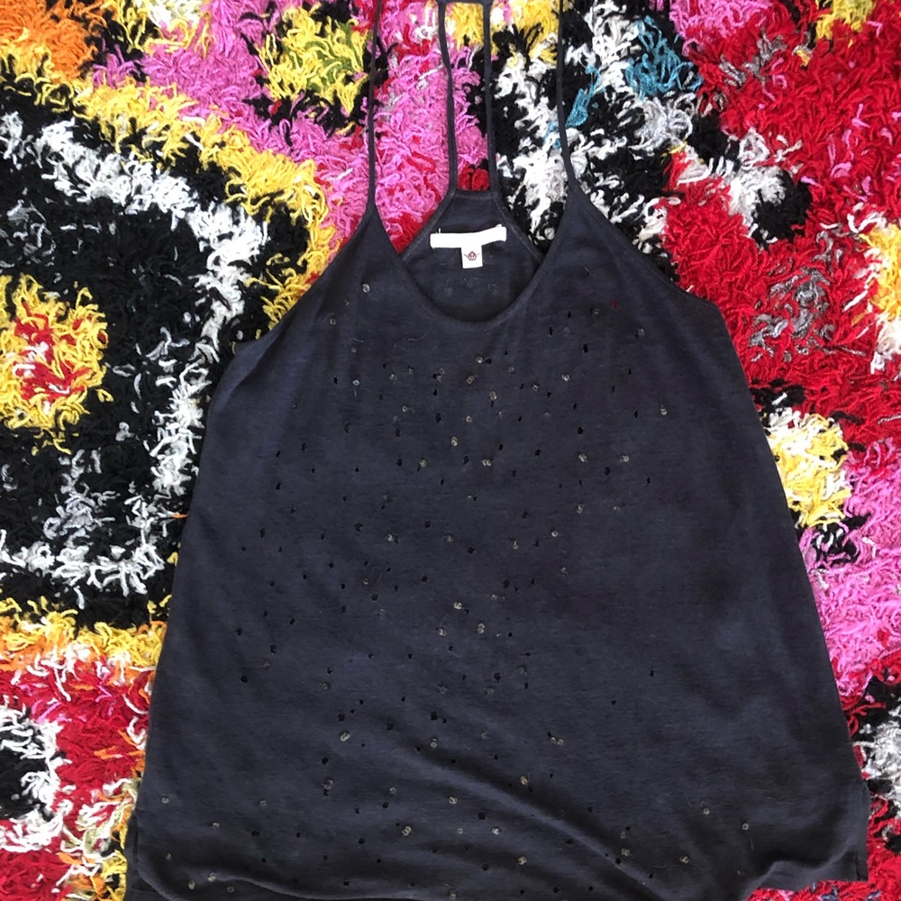 Burning Torch Perforated Sequin Top-Indigo Blue